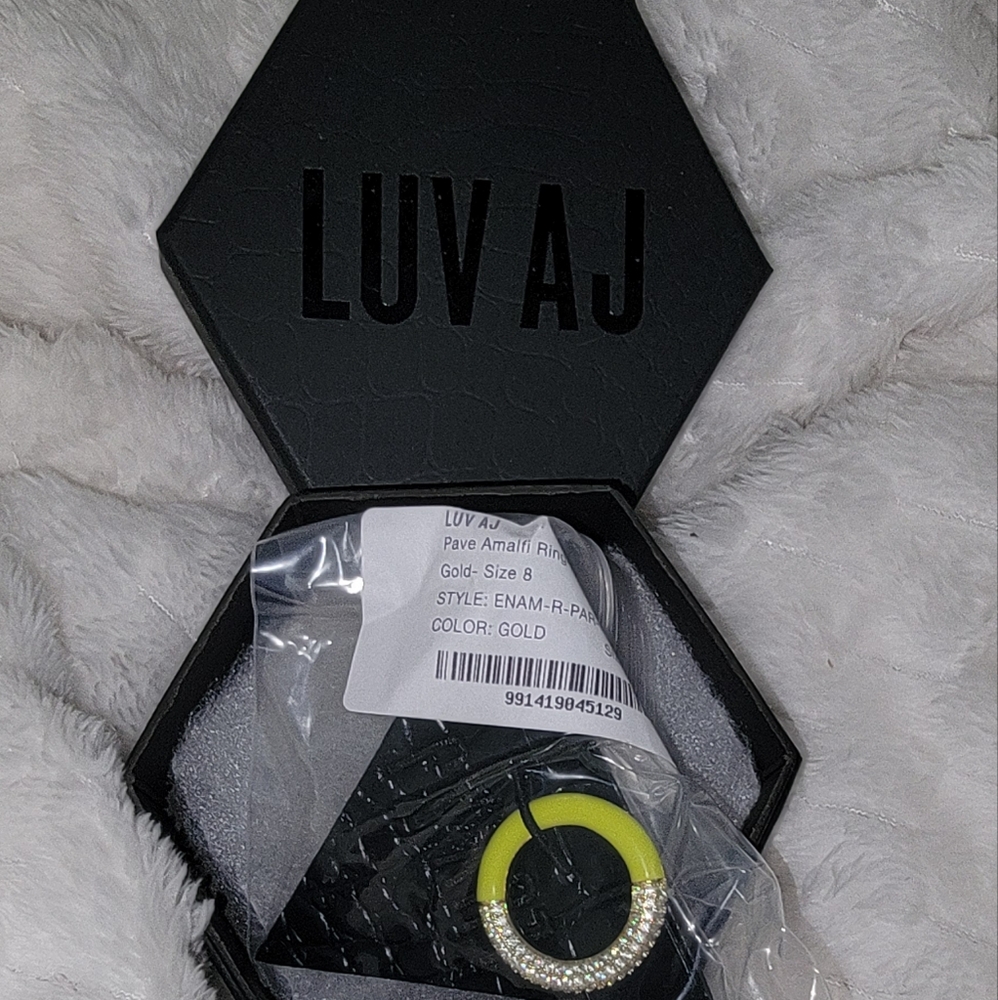 Luv AJ Pave Amafili Neon Yellow Ring Sz 8 - Picture 5 of 7